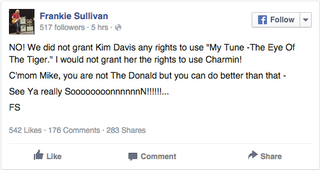 Illustration for article titled Survivor is pissed that “Eye Of The Tiger” was used at a Kim Davis rally